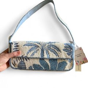 New Blue and Cream Beaded Palm Tree Handbag